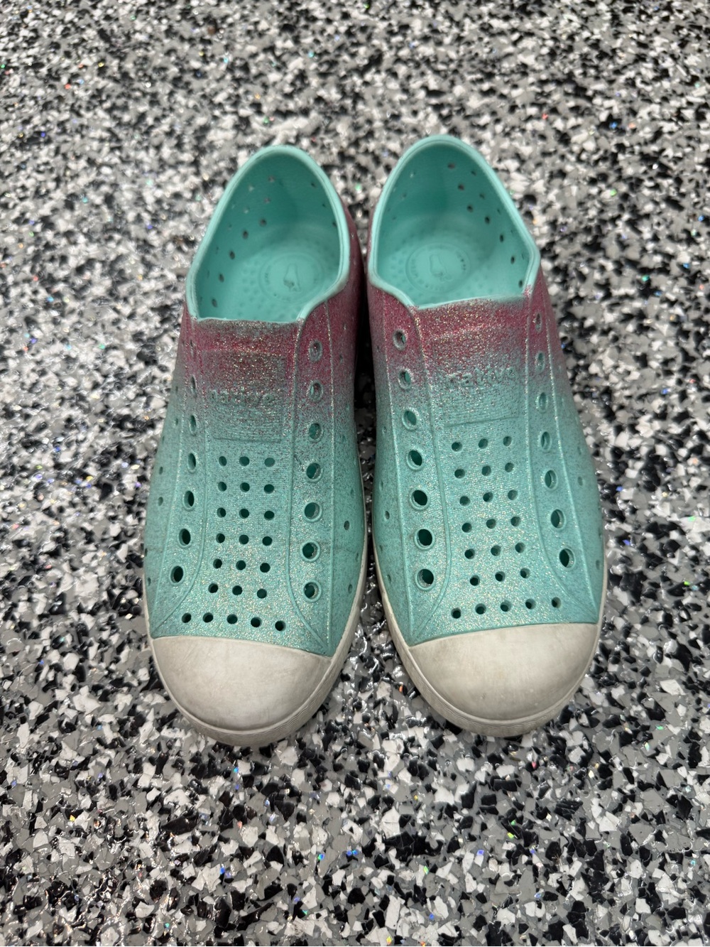 Native Glitter Gradient Aqua to Pink Slip-On Kids Shoes